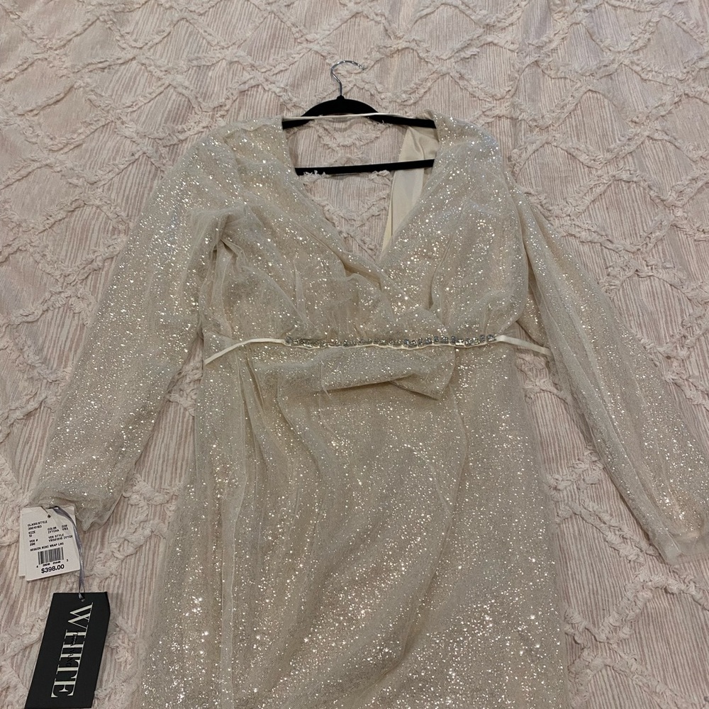 White by Vera Wang sequin mini wrap dress